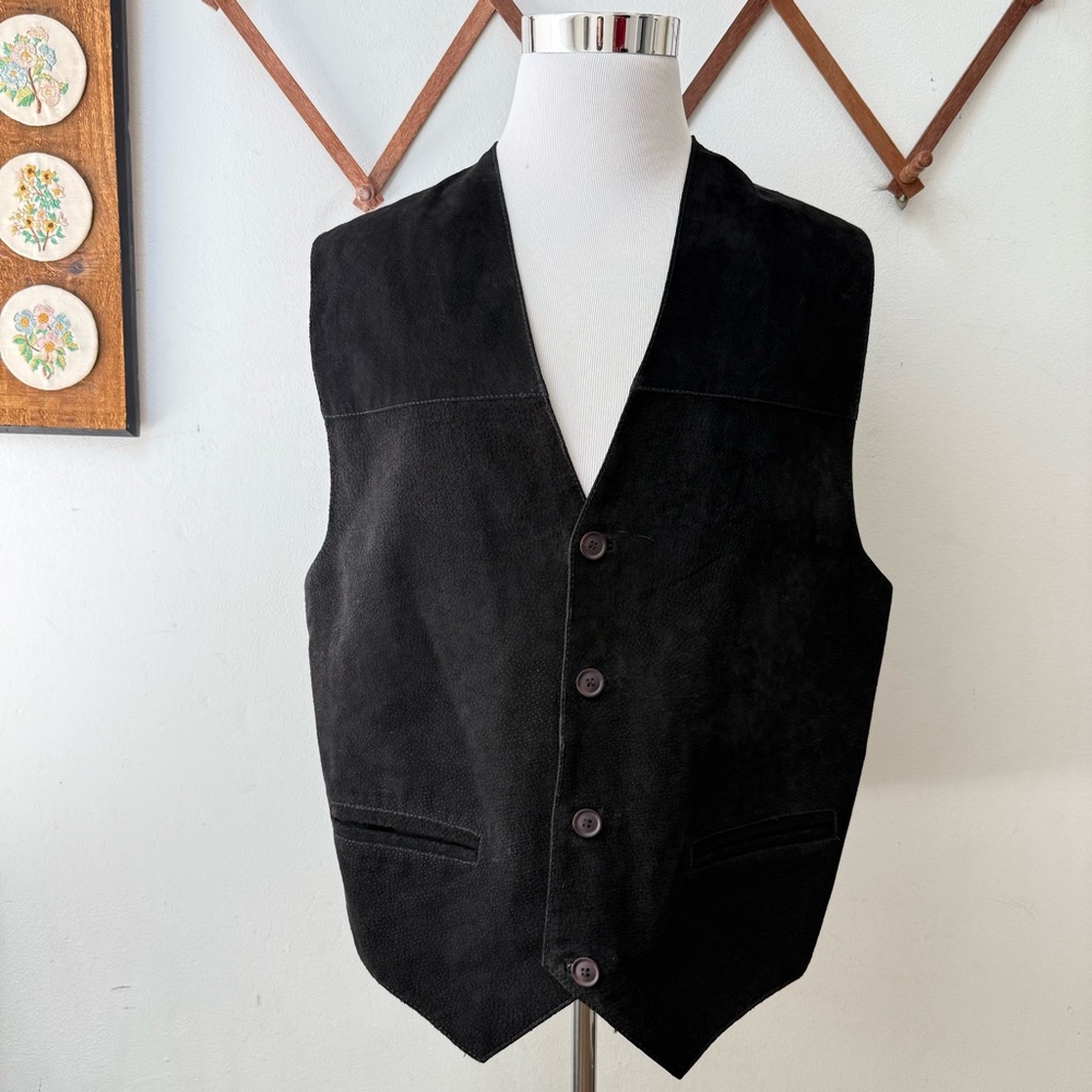 Vintage Leather Black Button Up Waistcoat Vest